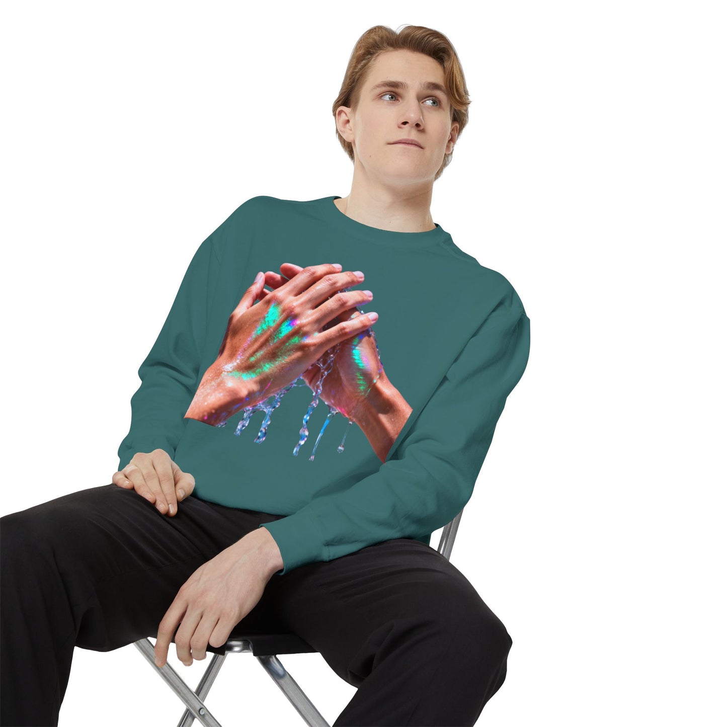 Hands Washing Art Sweatshirt — Colorful Dripping Paint Graphic Crewneck