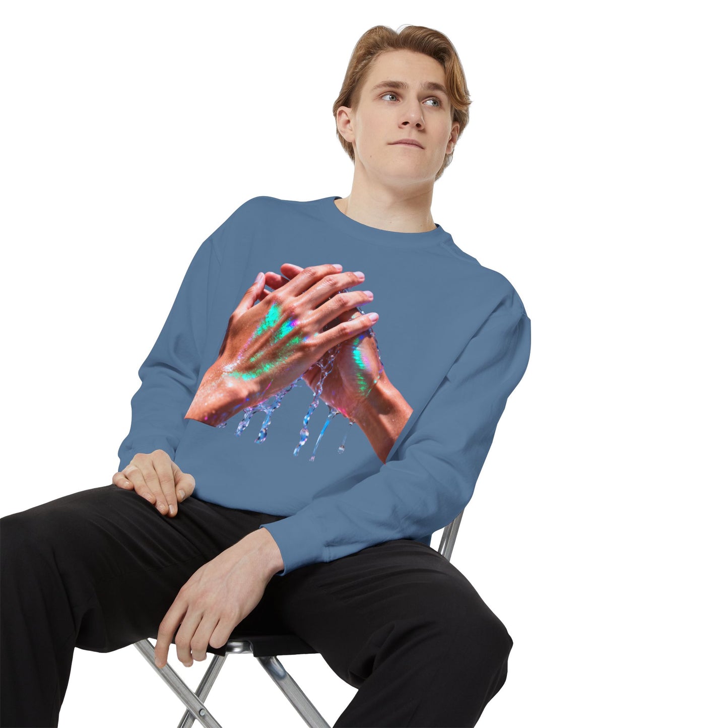 Hands Washing Art Sweatshirt — Colorful Dripping Paint Graphic Crewneck