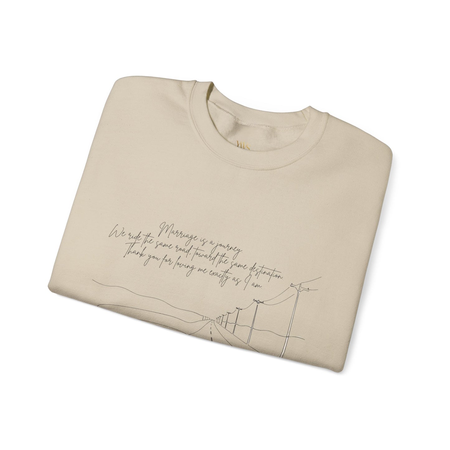 Crewneck Sweatshirt — Minimal Road Sketch Graphic with Handwritten Lyrics