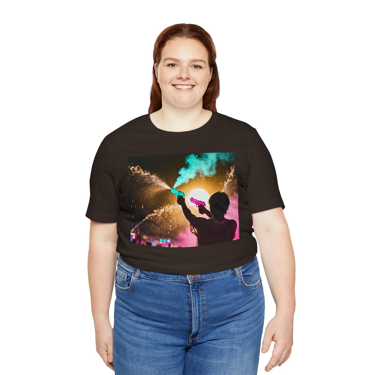 Concert Silhouette Tee — Colorful Smoke Festival Photo T‑Shirt