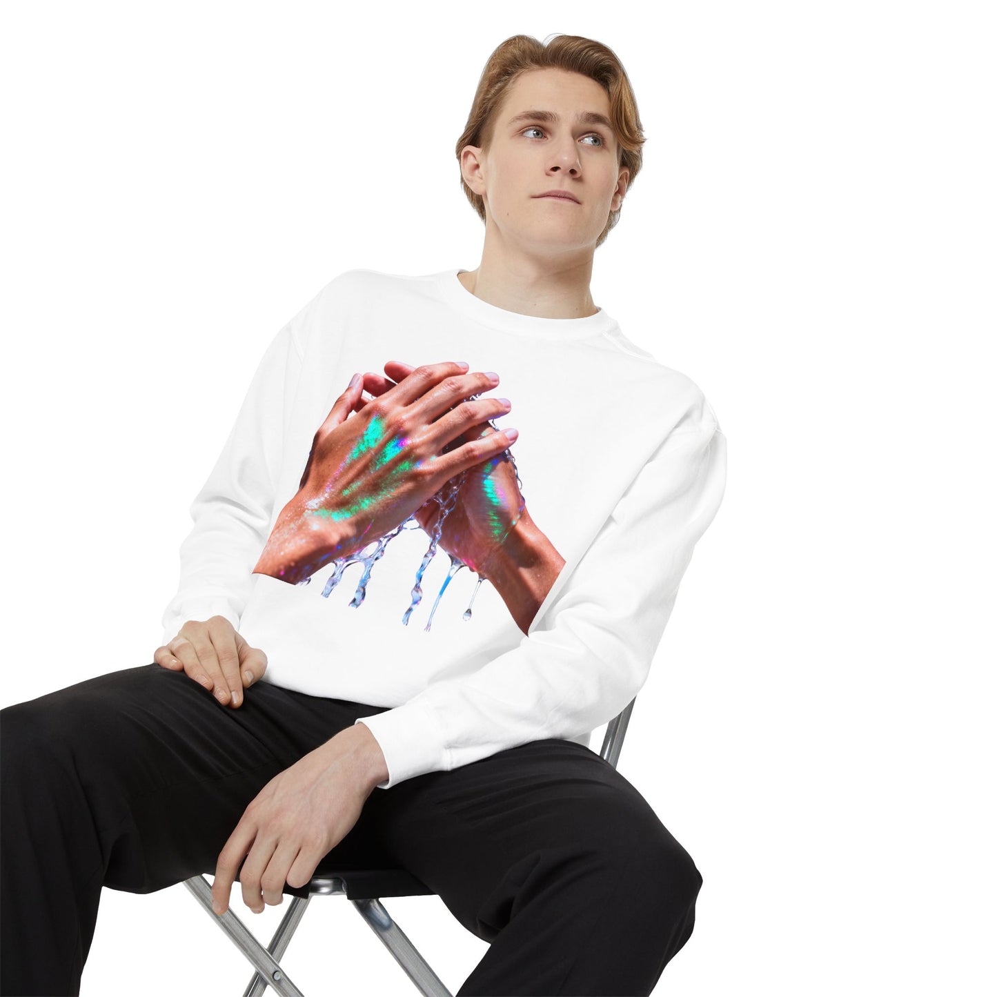 Hands Washing Art Sweatshirt — Colorful Dripping Paint Graphic Crewneck