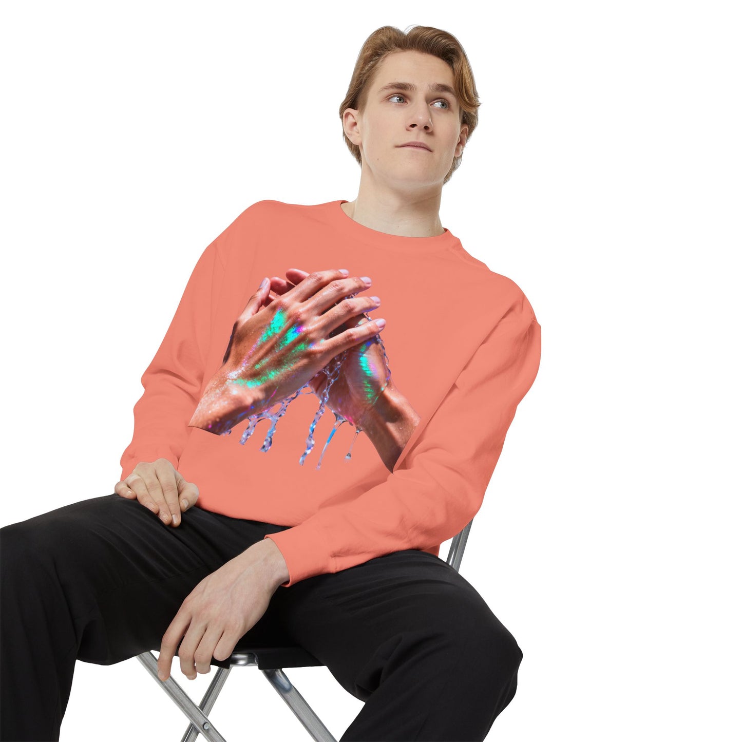 Hands Washing Art Sweatshirt — Colorful Dripping Paint Graphic Crewneck