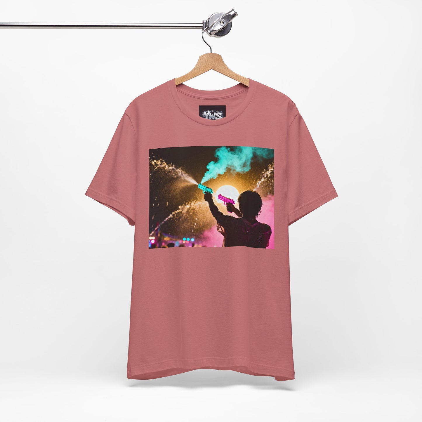 Concert Silhouette Tee — Colorful Smoke Festival Photo T‑Shirt