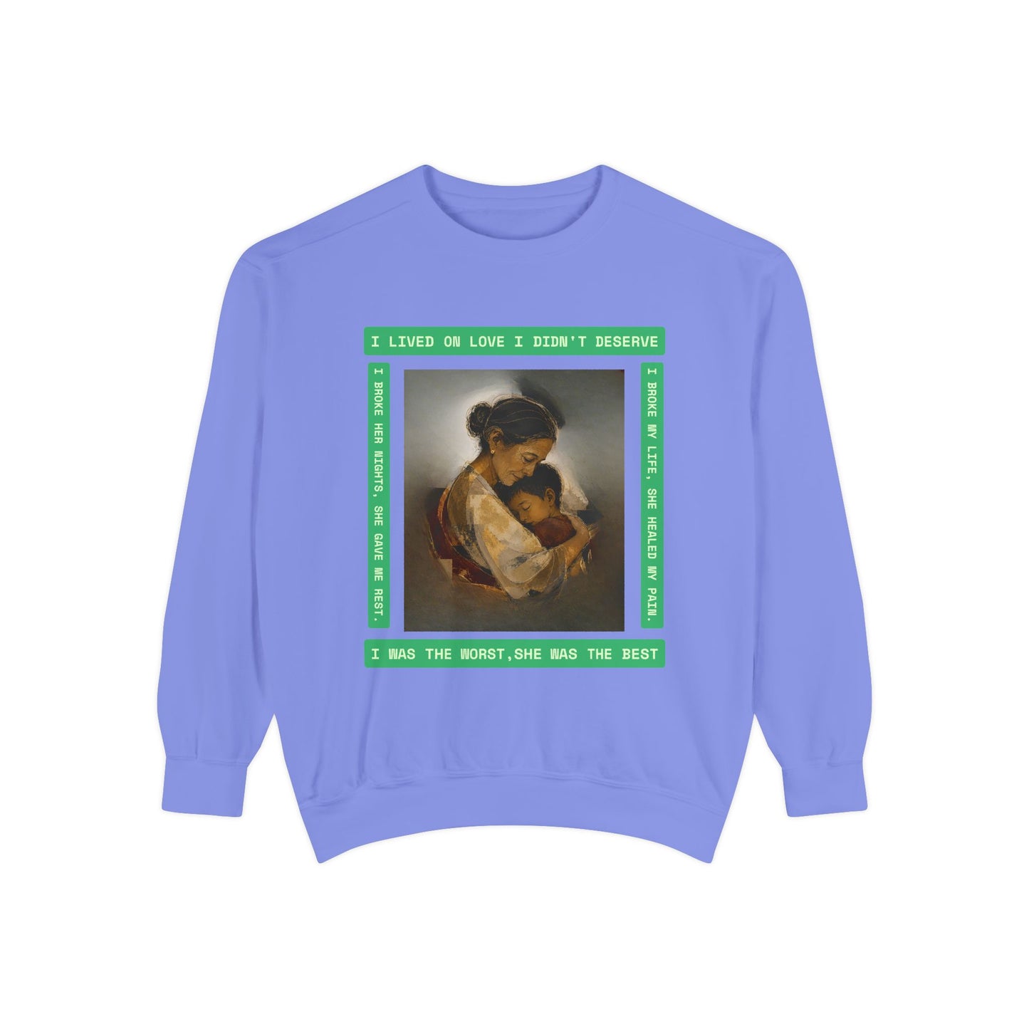 Mother & Child Sweatshirt — Vintage Art Crewneck with "I Lived, I Loved" Quote