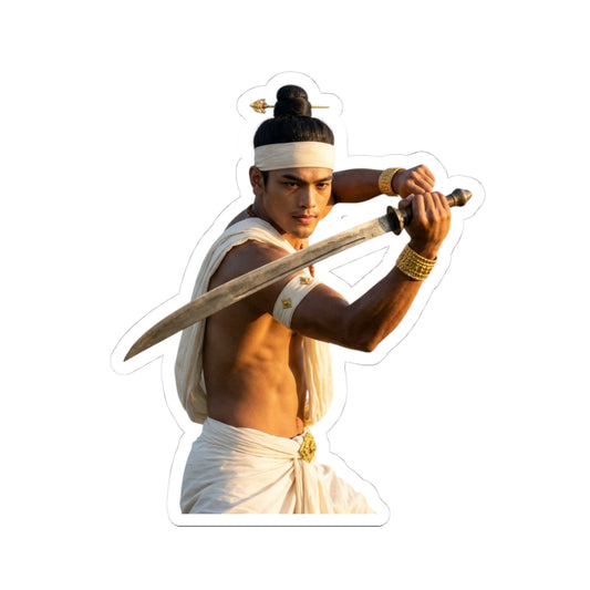 Warrior Prince Sword Sticker — Mythic Asian Fighter Kiss-Cut Decal