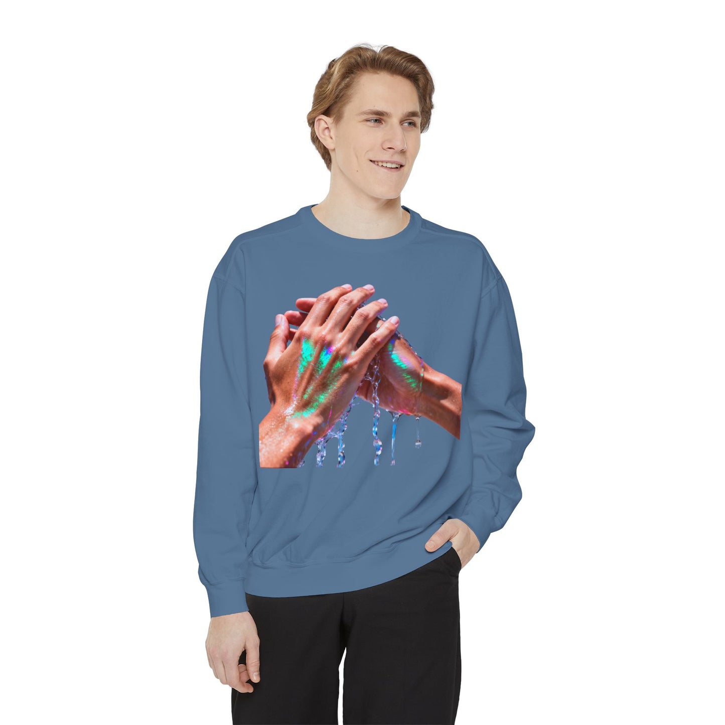 Hands Washing Art Sweatshirt — Colorful Dripping Paint Graphic Crewneck