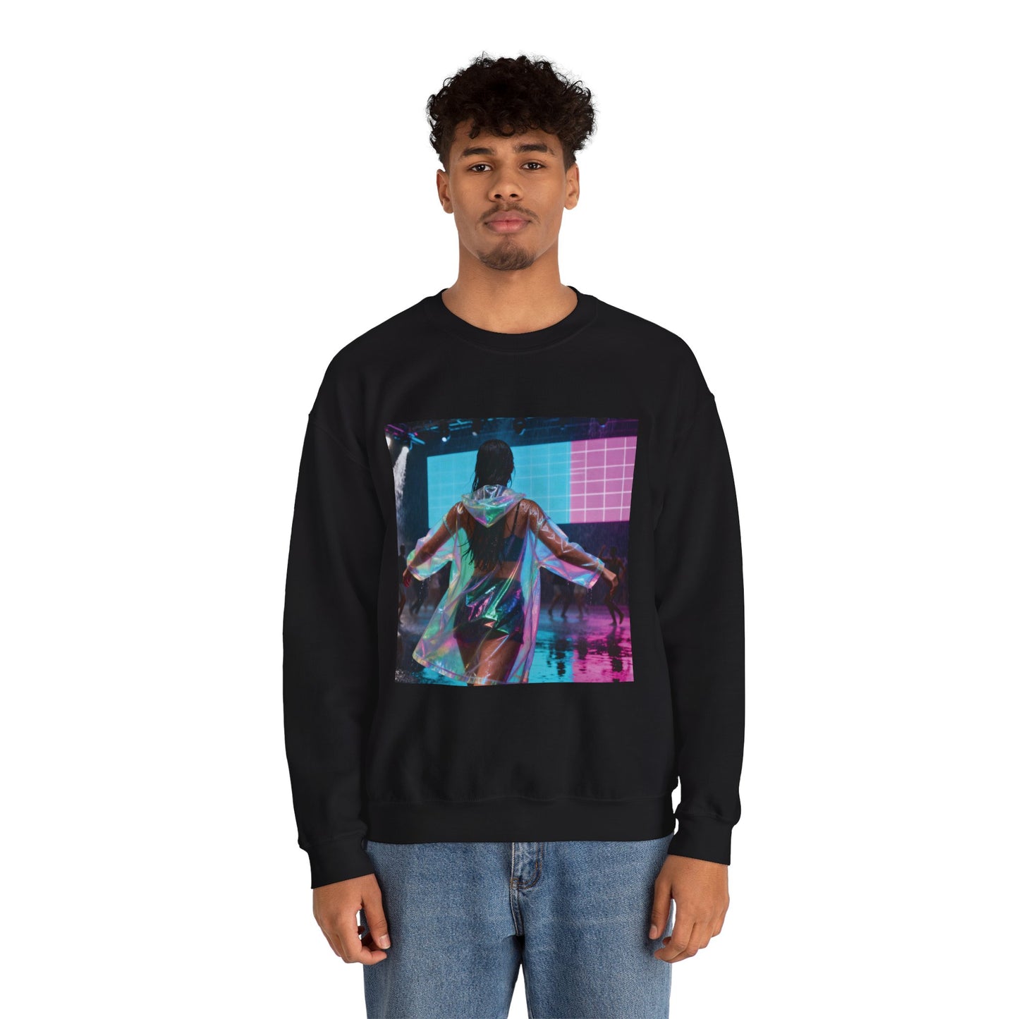 Retro Neon Concert Sweatshirt — Glitchy Music Festival Crewneck