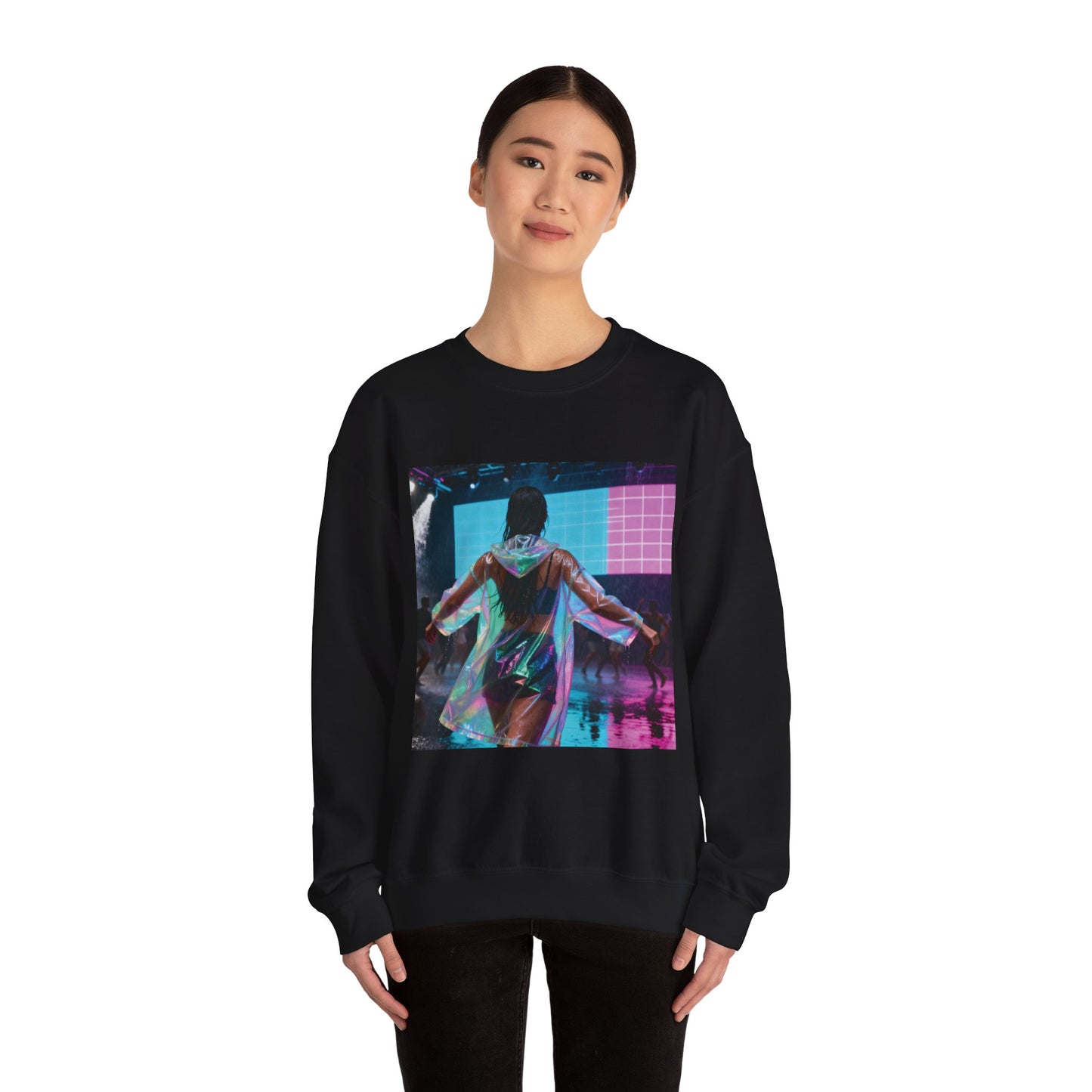 Retro Neon Concert Sweatshirt — Glitchy Music Festival Crewneck