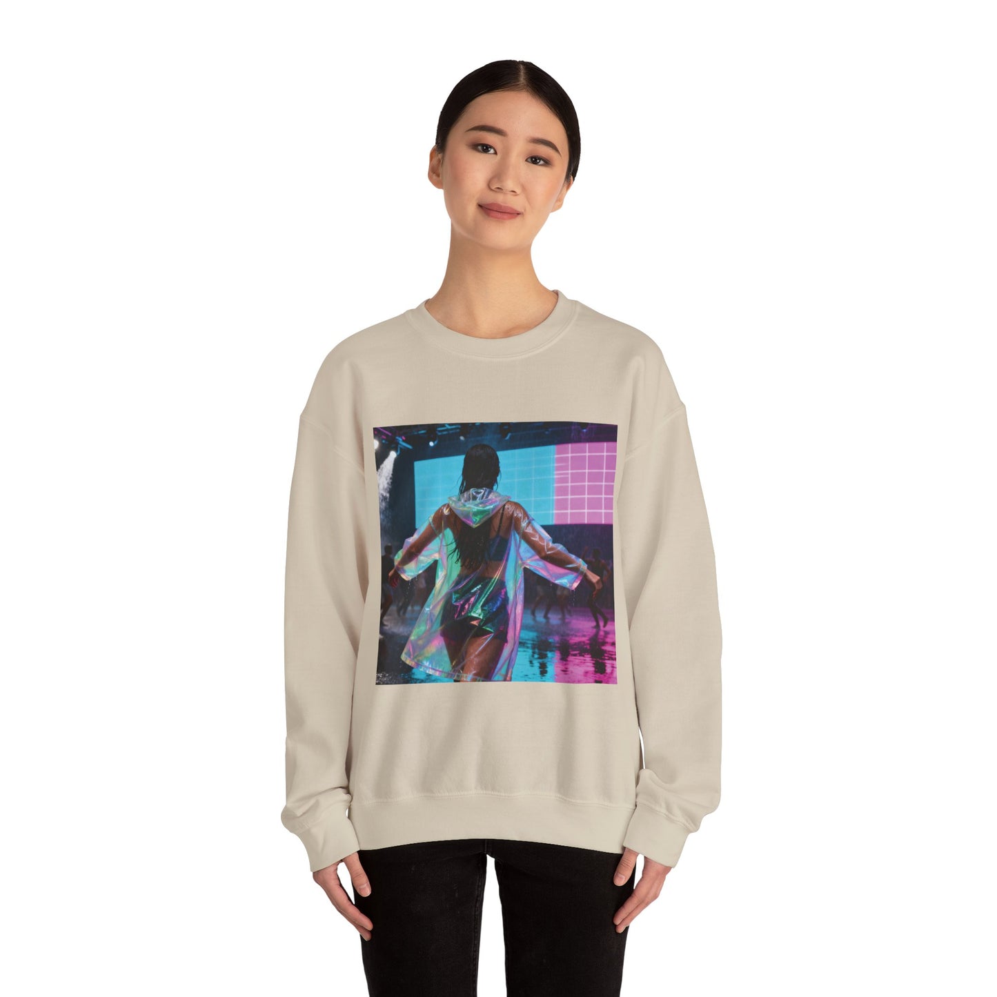 Retro Neon Concert Sweatshirt — Glitchy Music Festival Crewneck