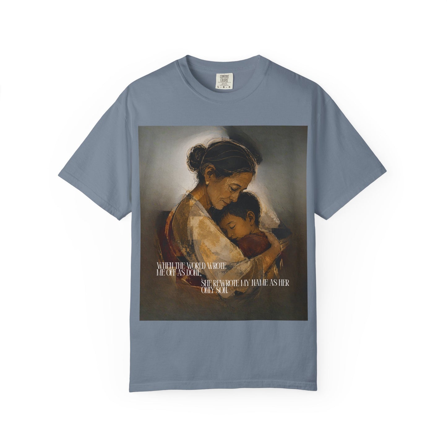 T-Shirt — Mother and Child Embrace Graphic Tee with Inspirational Quote