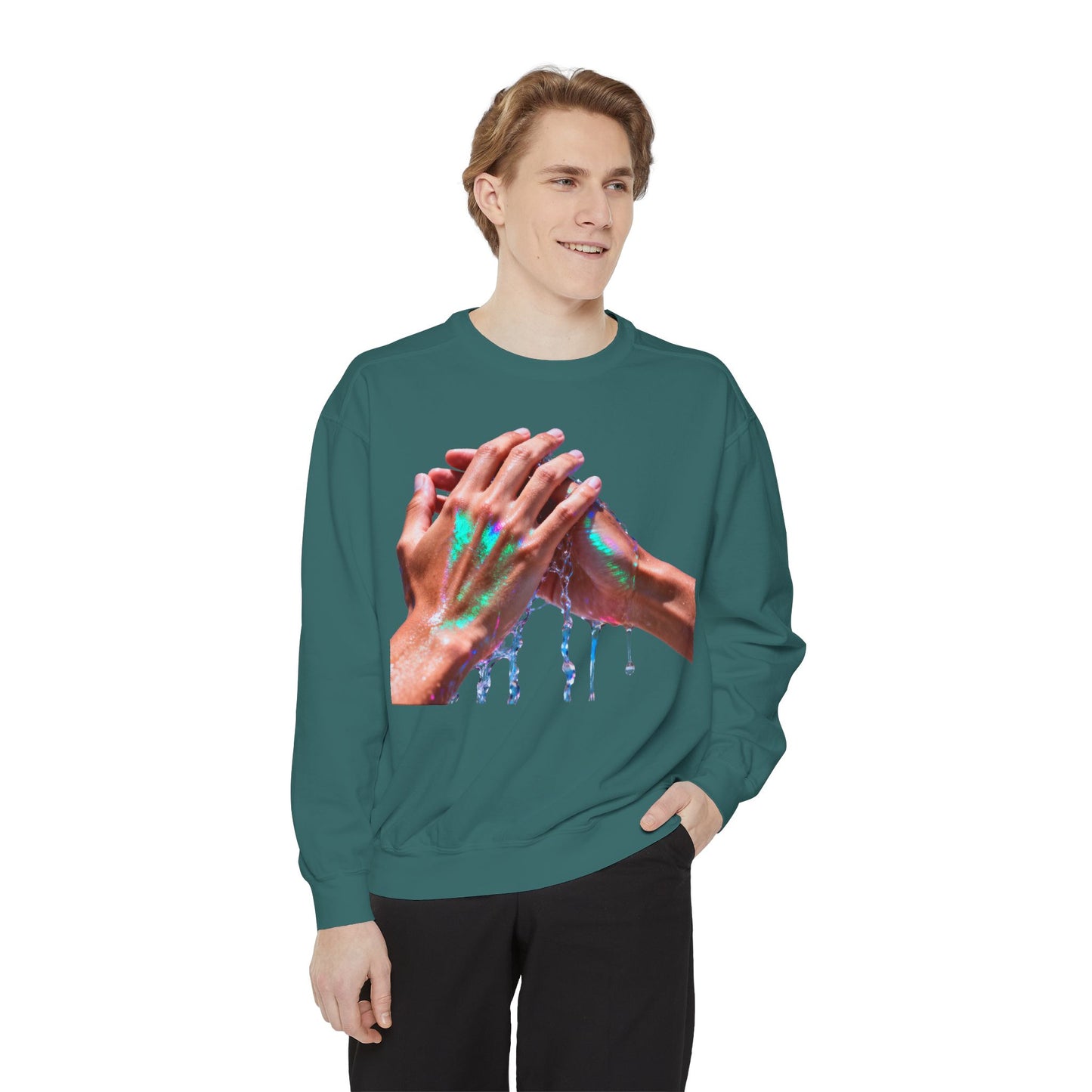 Hands Washing Art Sweatshirt — Colorful Dripping Paint Graphic Crewneck