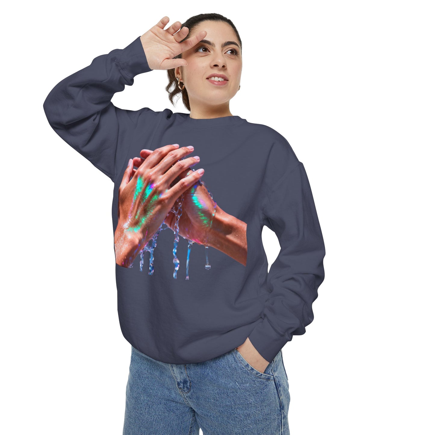 Hands Washing Art Sweatshirt — Colorful Dripping Paint Graphic Crewneck