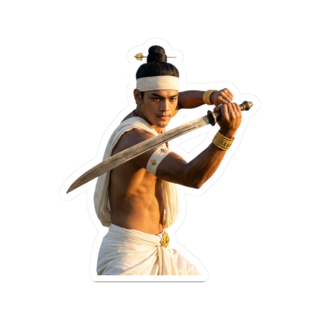 Warrior Prince Sword Sticker — Mythic Asian Fighter Kiss-Cut Decal