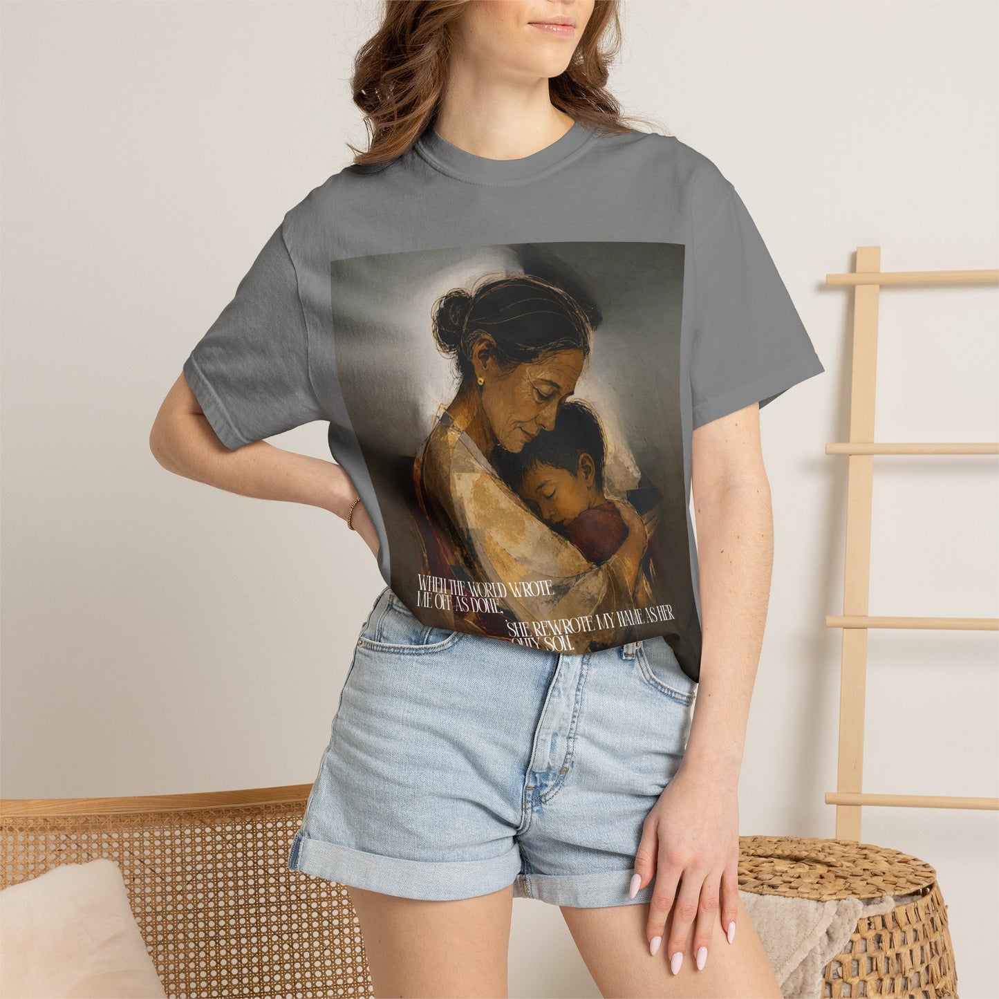 T-Shirt — Mother and Child Embrace Graphic Tee with Inspirational Quote