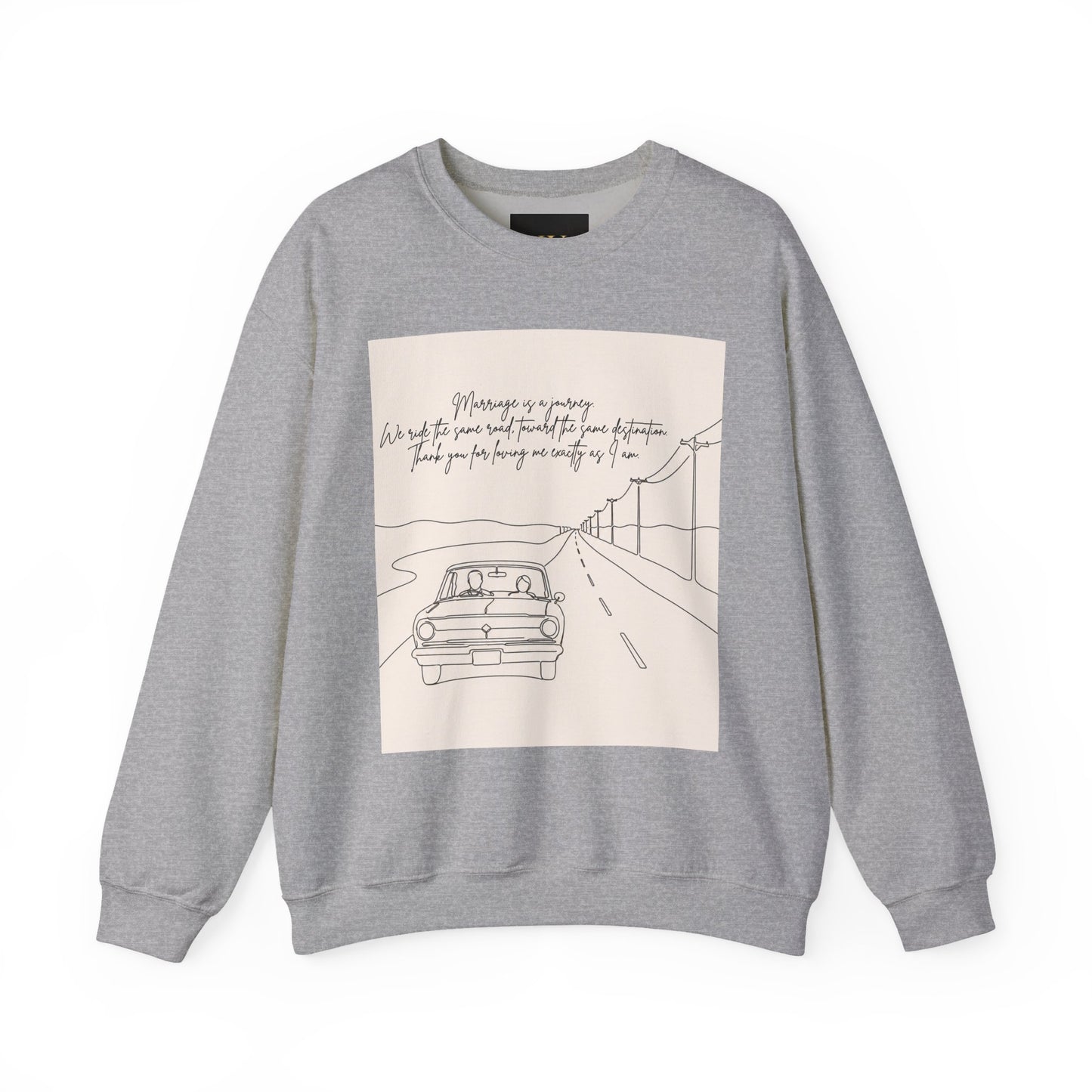 Graphic Sweatshirt — Minimal Line Art Road Trip Design with Inspirational Script