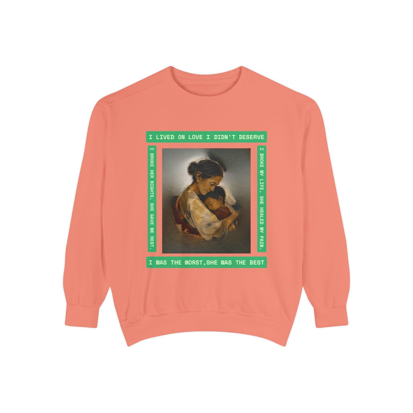 Mother & Child Sweatshirt — Vintage Art Crewneck with "I Lived, I Loved" Quote