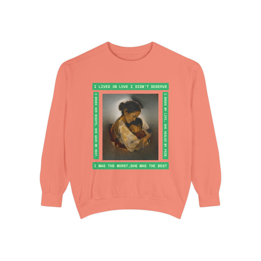 Mother & Child Sweatshirt — Vintage Art Crewneck with "I Lived, I Loved" Quote