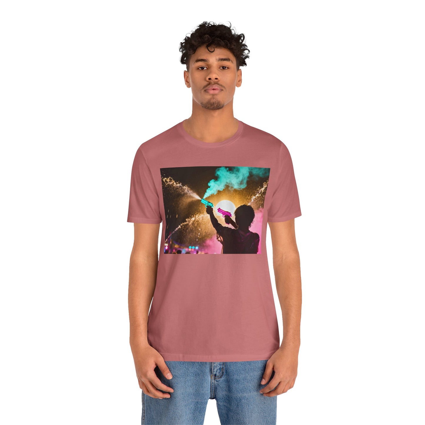 Concert Silhouette Tee — Colorful Smoke Festival Photo T‑Shirt