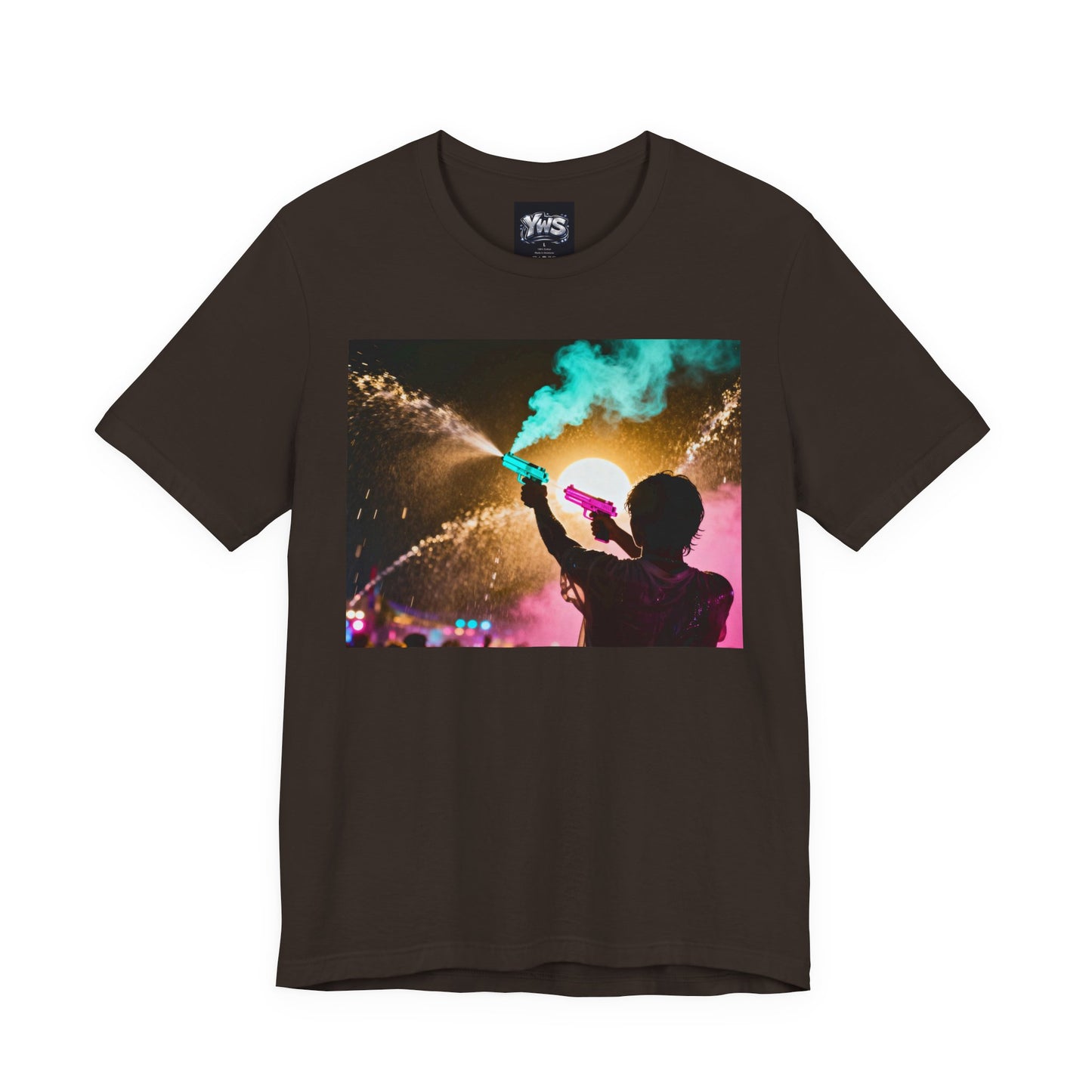 Concert Silhouette Tee — Colorful Smoke Festival Photo T‑Shirt
