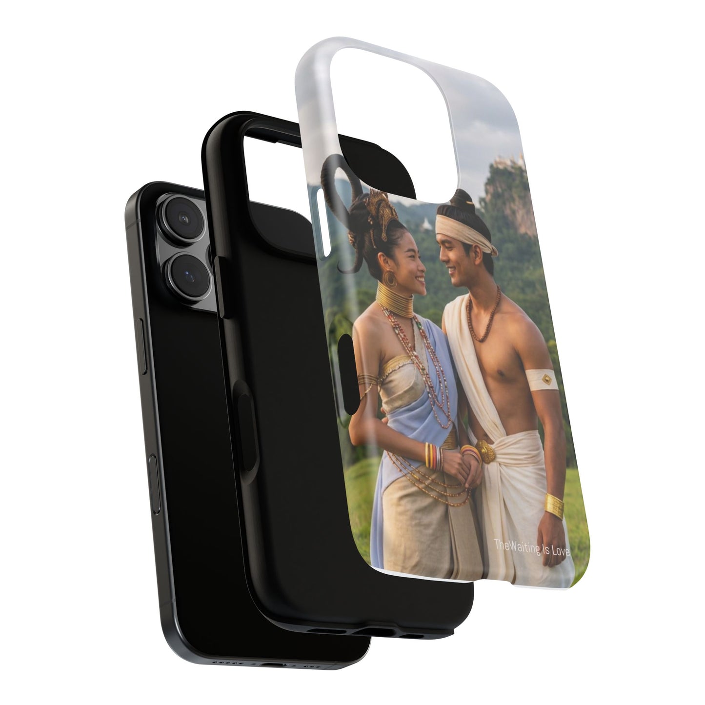 Phone Case — Romantic Couple Photo Print, Tropical Temple Landscape Protective Cover