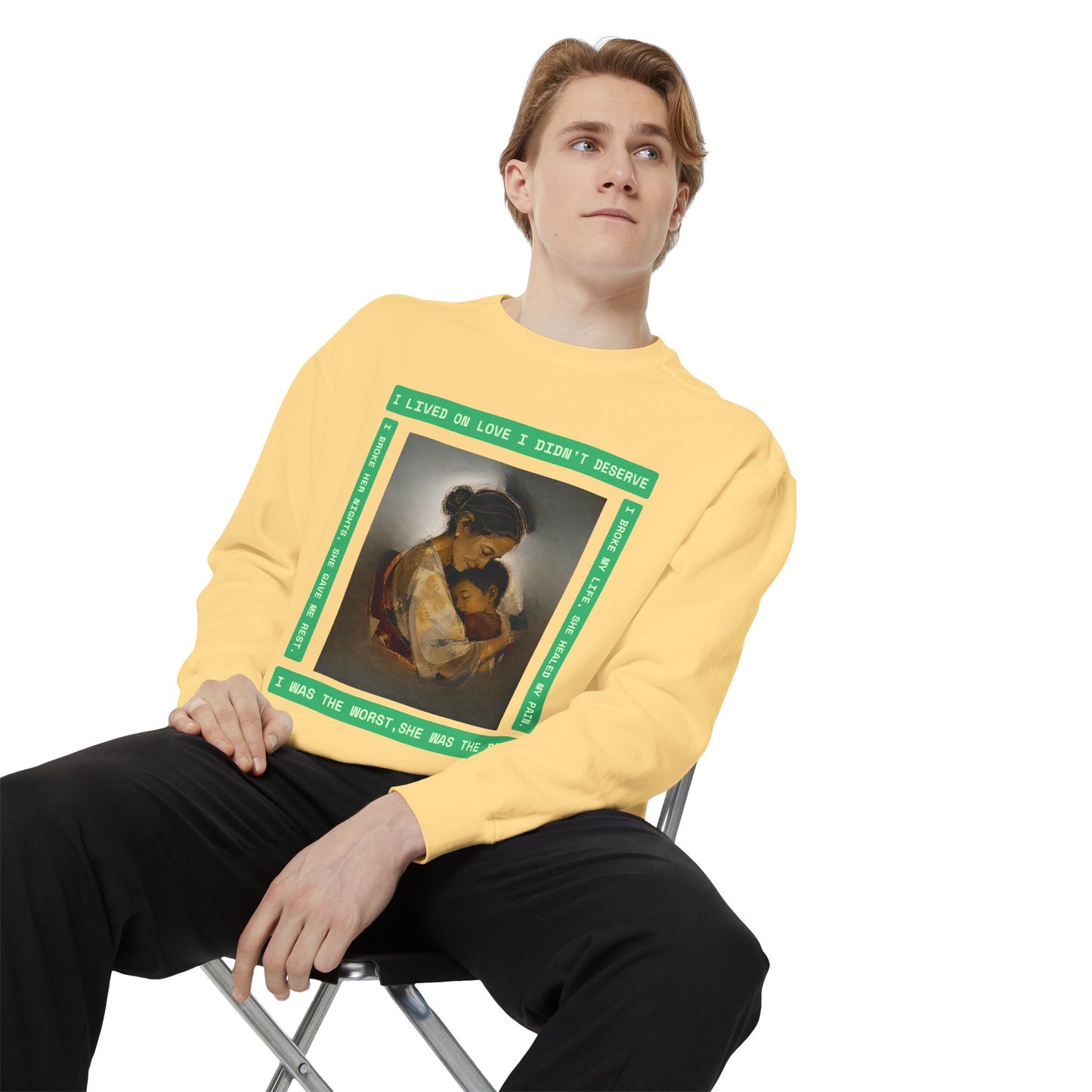 Mother & Child Sweatshirt — Vintage Art Crewneck with "I Lived, I Loved" Quote