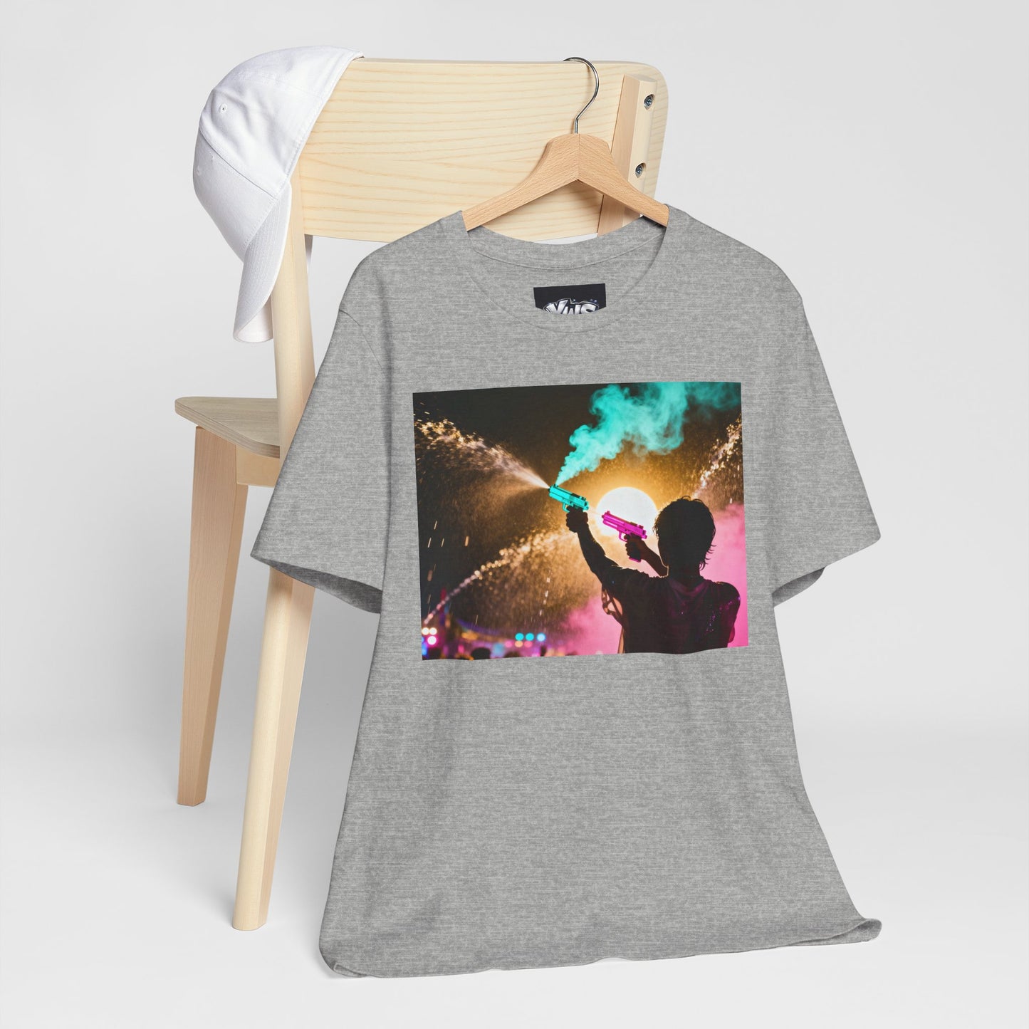 Concert Silhouette Tee — Colorful Smoke Festival Photo T‑Shirt