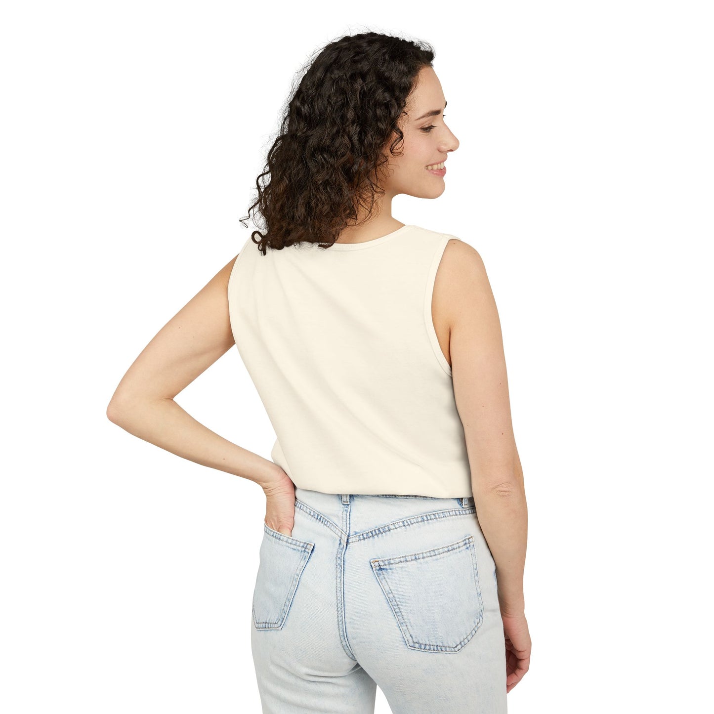 Sketch Roadtrip Tank Top — Minimal Car Line Art with Handwritten Lyric Text