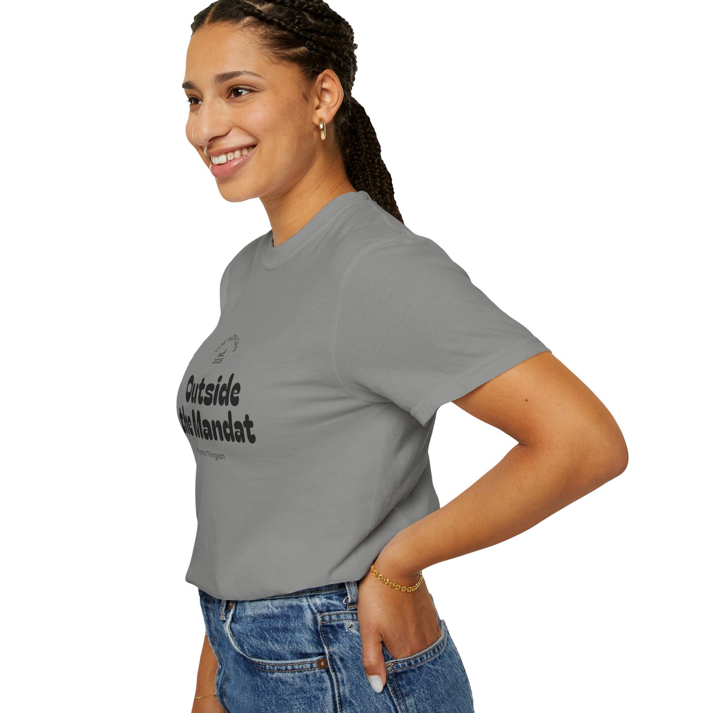 Outside the Mandate T-shirt | Minimal Text Graphic, Small Center Chest Print