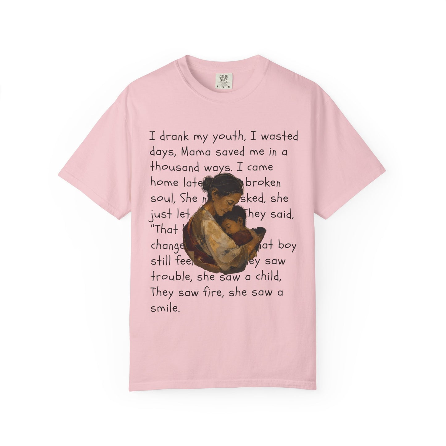Mama Saved Me T-Shirt — Vintage Mother & Child Illustration with Poem