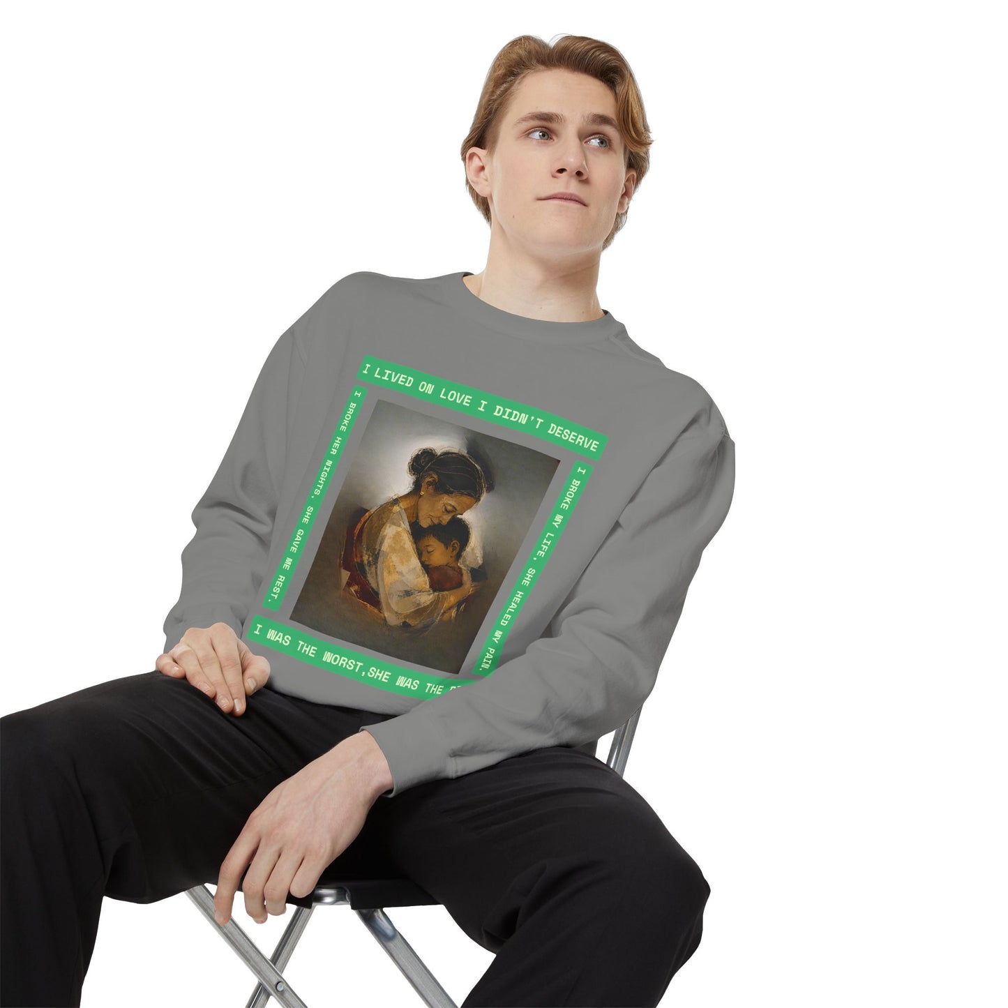 Mother & Child Sweatshirt — Vintage Art Crewneck with "I Lived, I Loved" Quote