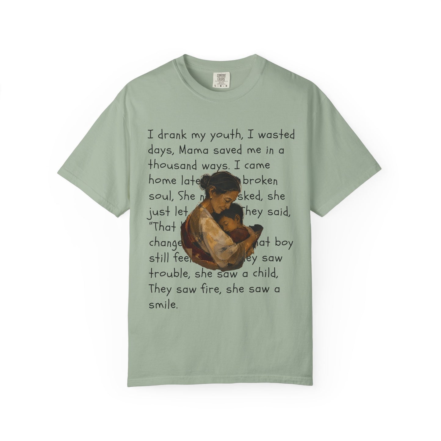 Mama Saved Me T-Shirt — Vintage Mother & Child Illustration with Poem