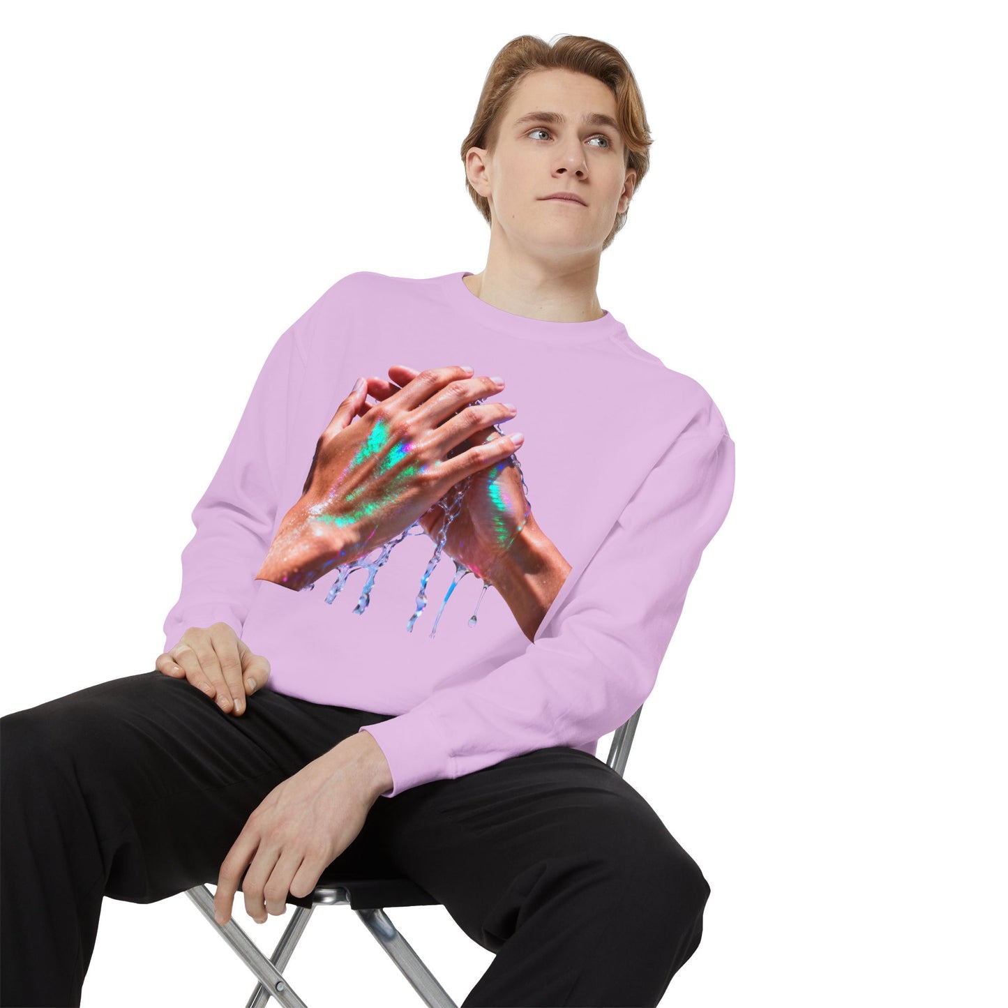 Hands Washing Art Sweatshirt — Colorful Dripping Paint Graphic Crewneck