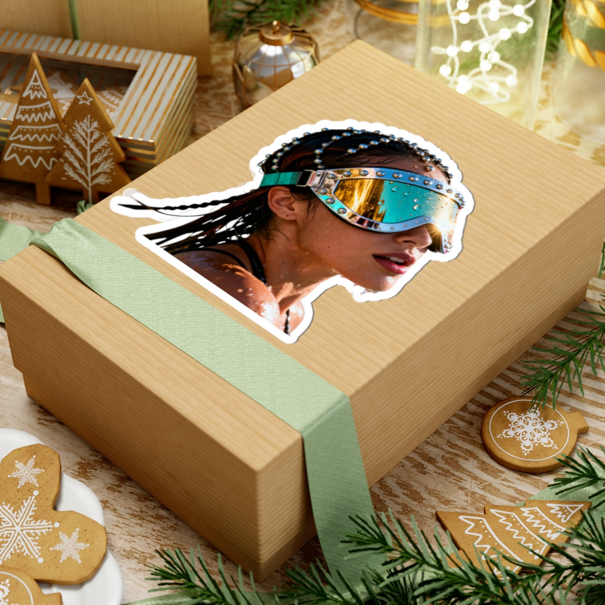 Futuristic Goggles Kiss-Cut Sticker — Reflective Festival & Rave Helmet Sticker