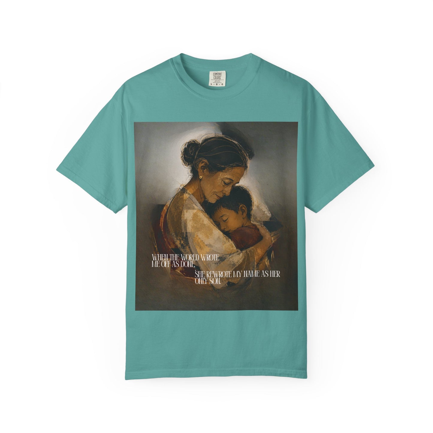 T-Shirt — Mother and Child Embrace Graphic Tee with Inspirational Quote