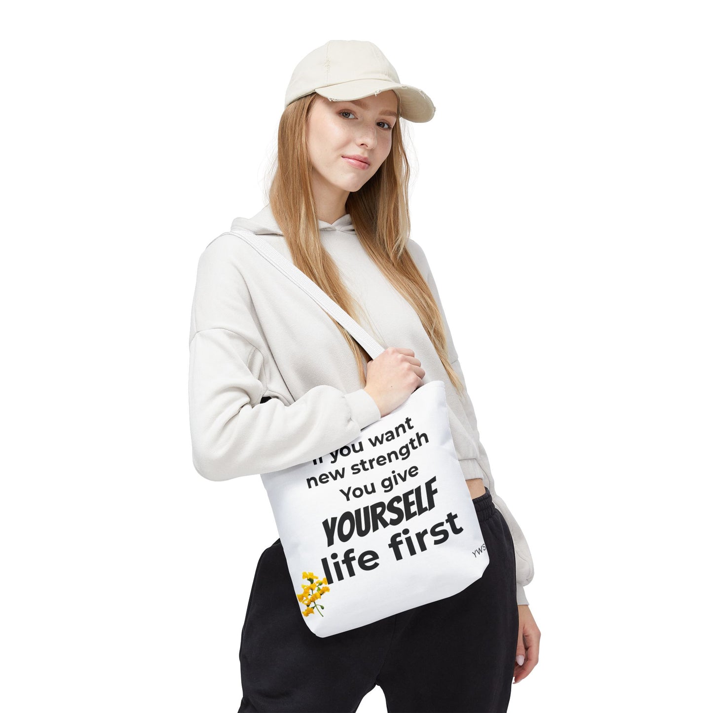 Inspirational Quote Tote Bag — "You Give Yourself Life First" Motivational Canvas Tote