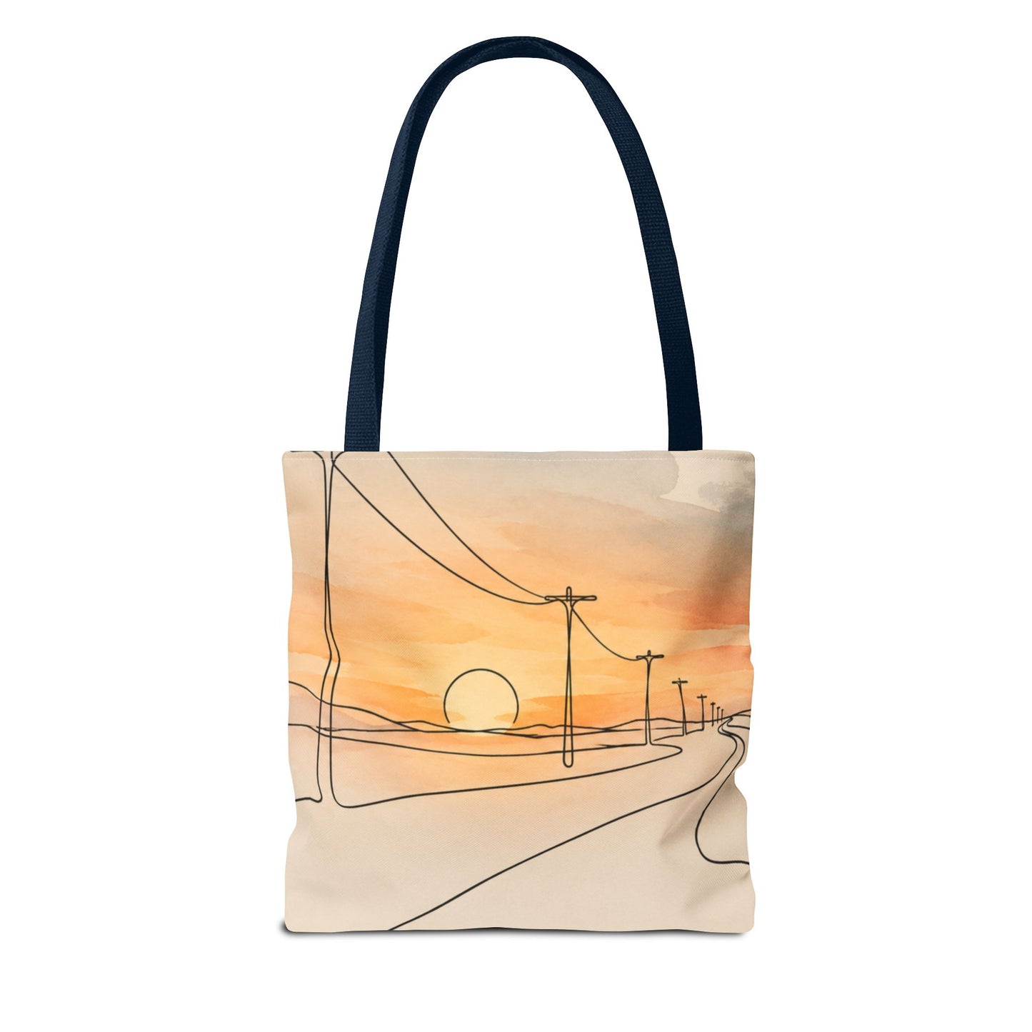 Beach Road Sunset Tote Bag — Hand-Drawn Retro Car & Sunset Illustration