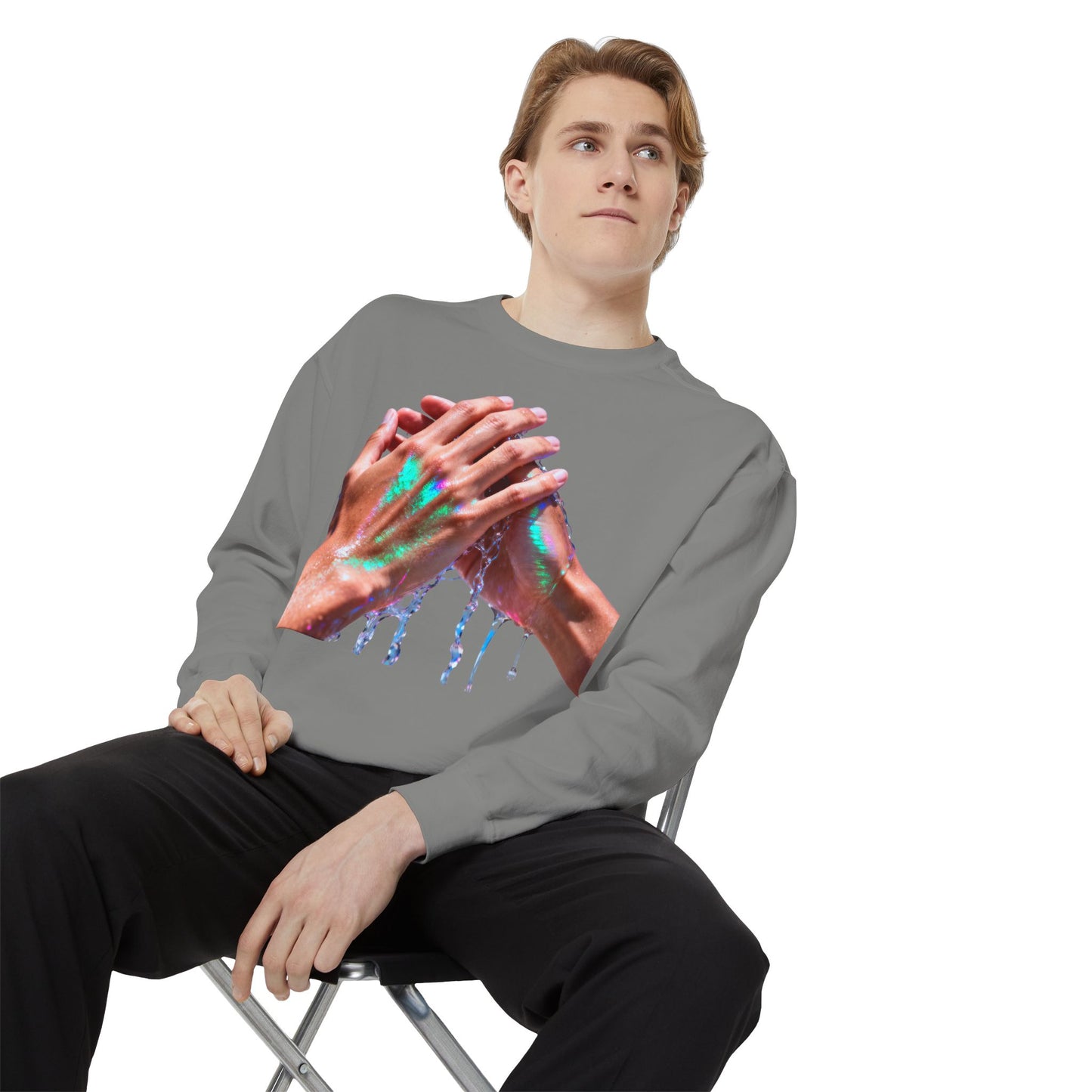 Hands Washing Art Sweatshirt — Colorful Dripping Paint Graphic Crewneck