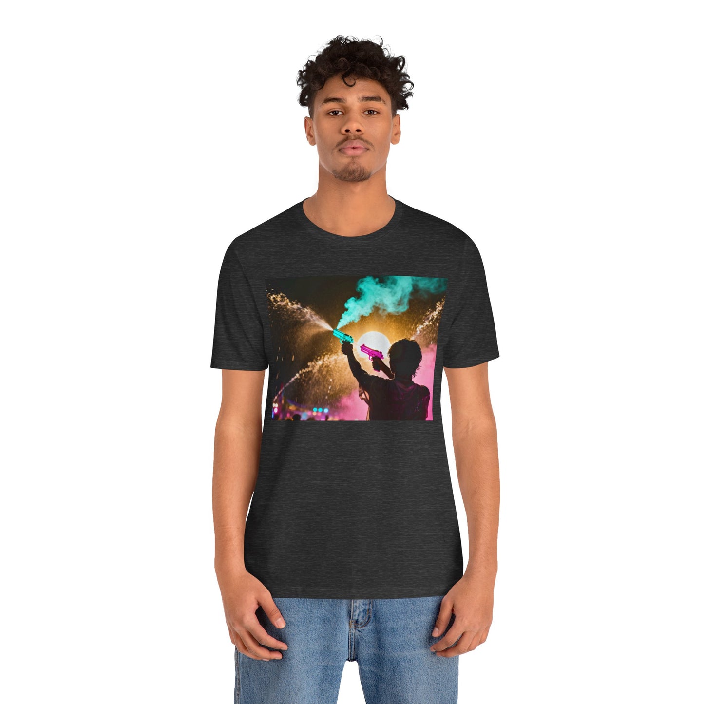 Concert Silhouette Tee — Colorful Smoke Festival Photo T‑Shirt