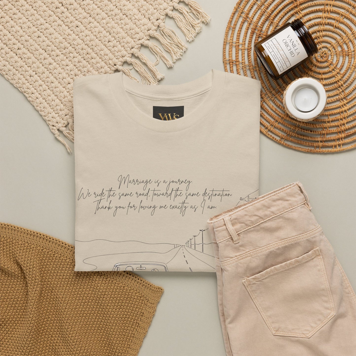Vintage Road Sketch Tee — Minimal Car Illustration with Handwritten Quote