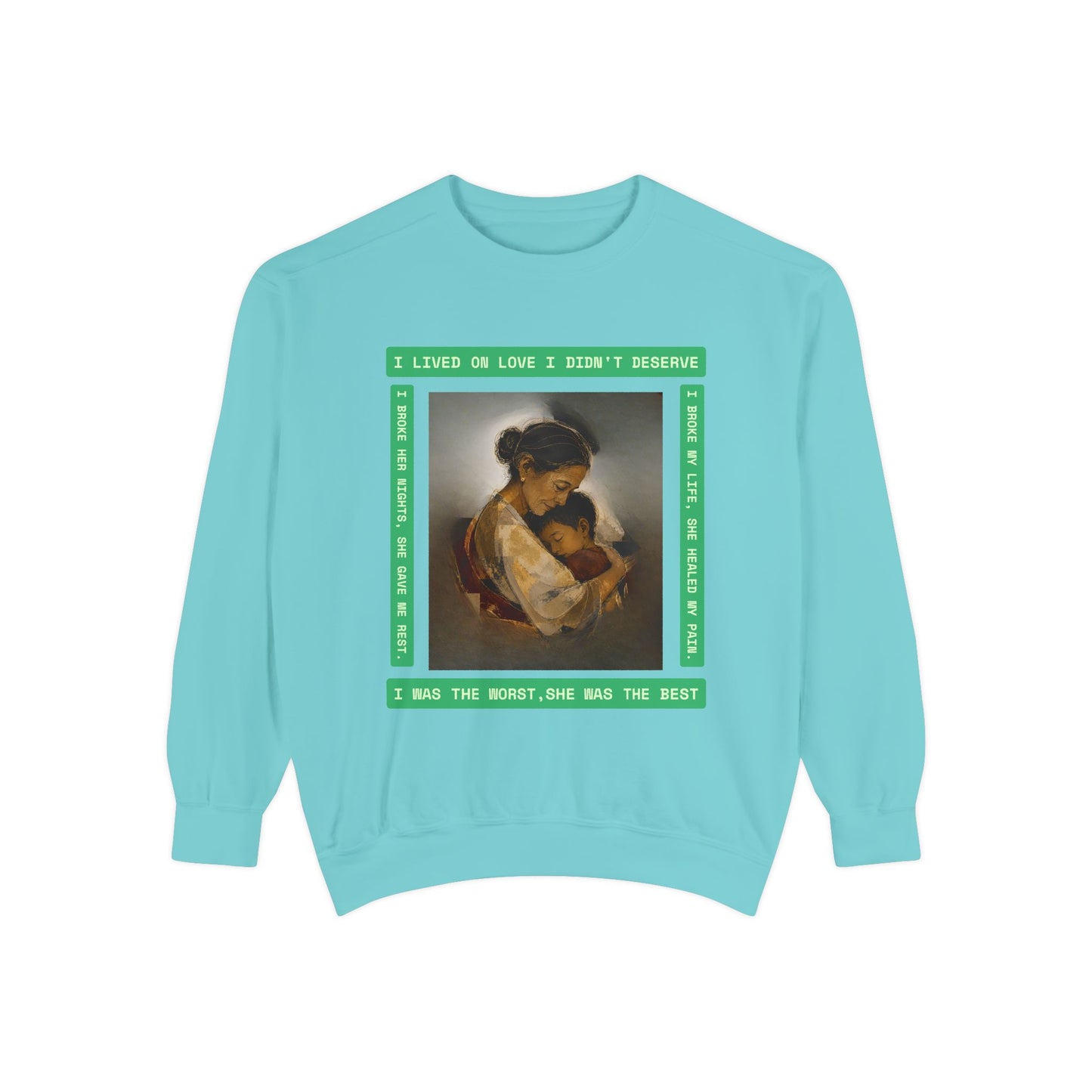 Mother & Child Sweatshirt — Vintage Art Crewneck with "I Lived, I Loved" Quote