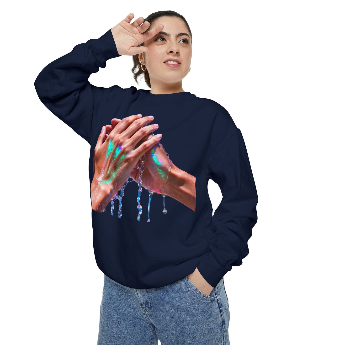 Hands Washing Art Sweatshirt — Colorful Dripping Paint Graphic Crewneck