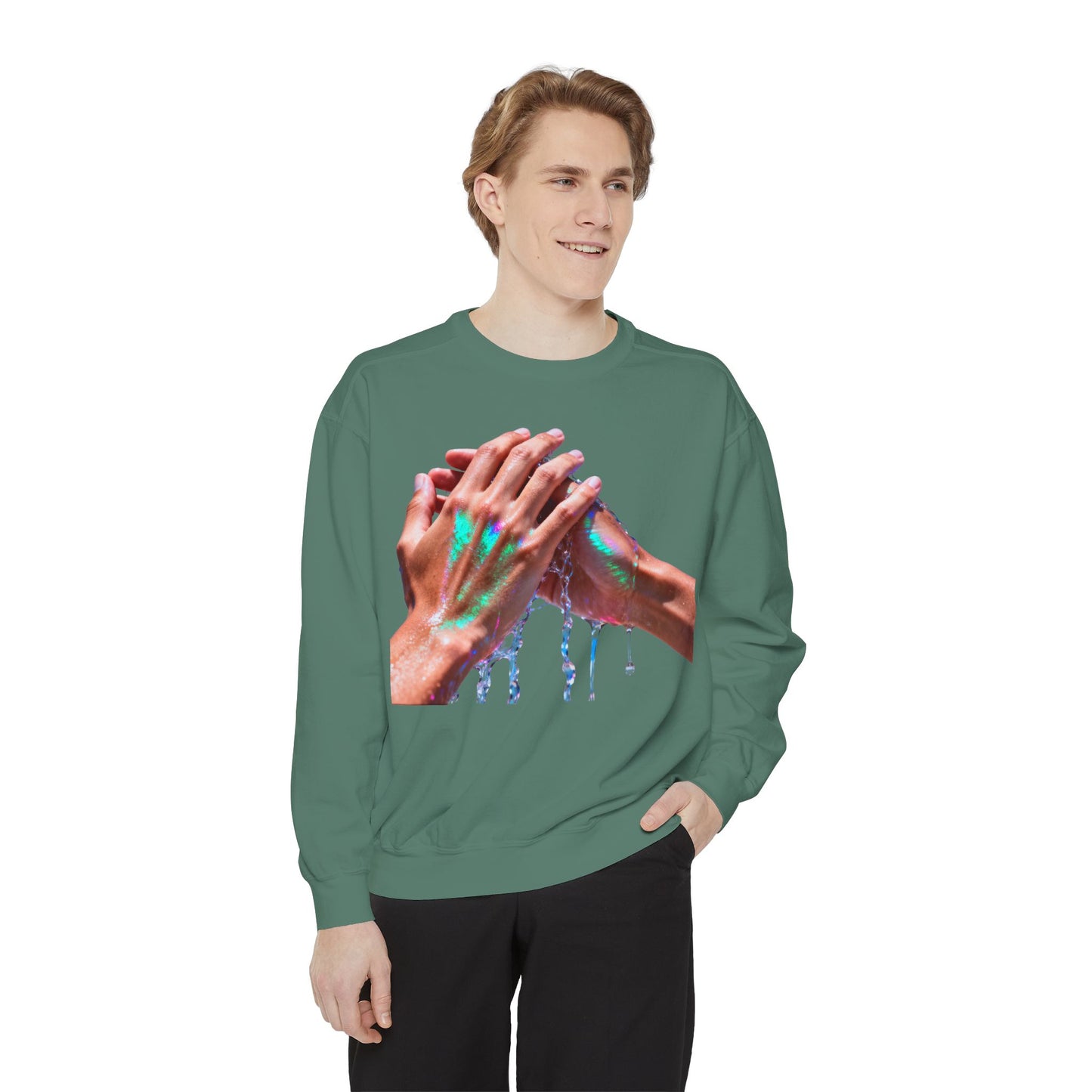 Hands Washing Art Sweatshirt — Colorful Dripping Paint Graphic Crewneck