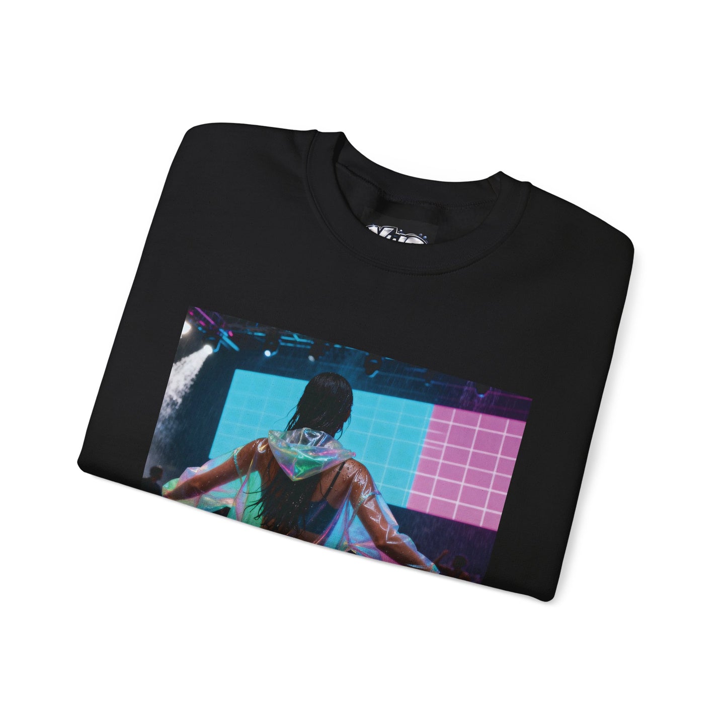 Retro Neon Concert Sweatshirt — Glitchy Music Festival Crewneck