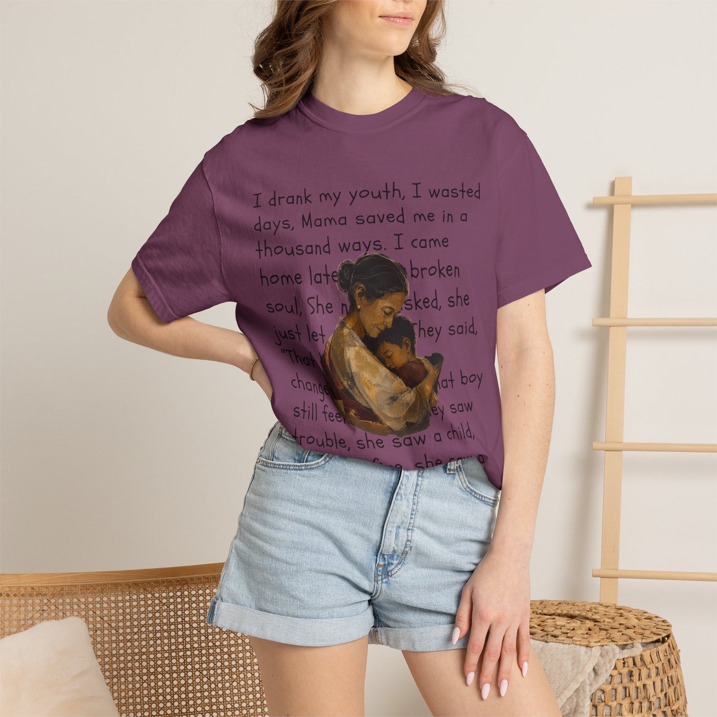 Mama Saved Me T-Shirt — Vintage Mother & Child Illustration with Poem