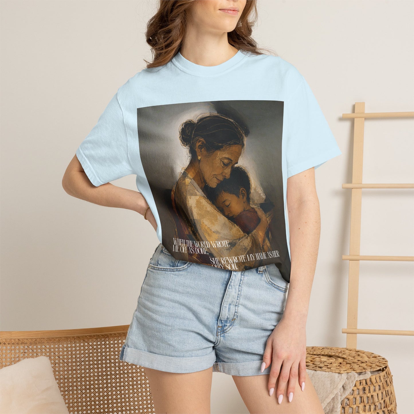 T-Shirt — Mother and Child Embrace Graphic Tee with Inspirational Quote