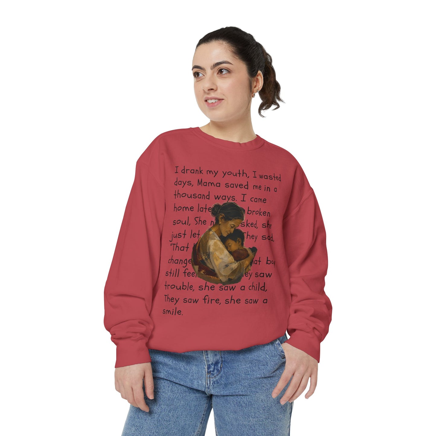 Sweatshirt — Mama Saved Me Graphic Sweatshirt with Mother & Child Lyrics