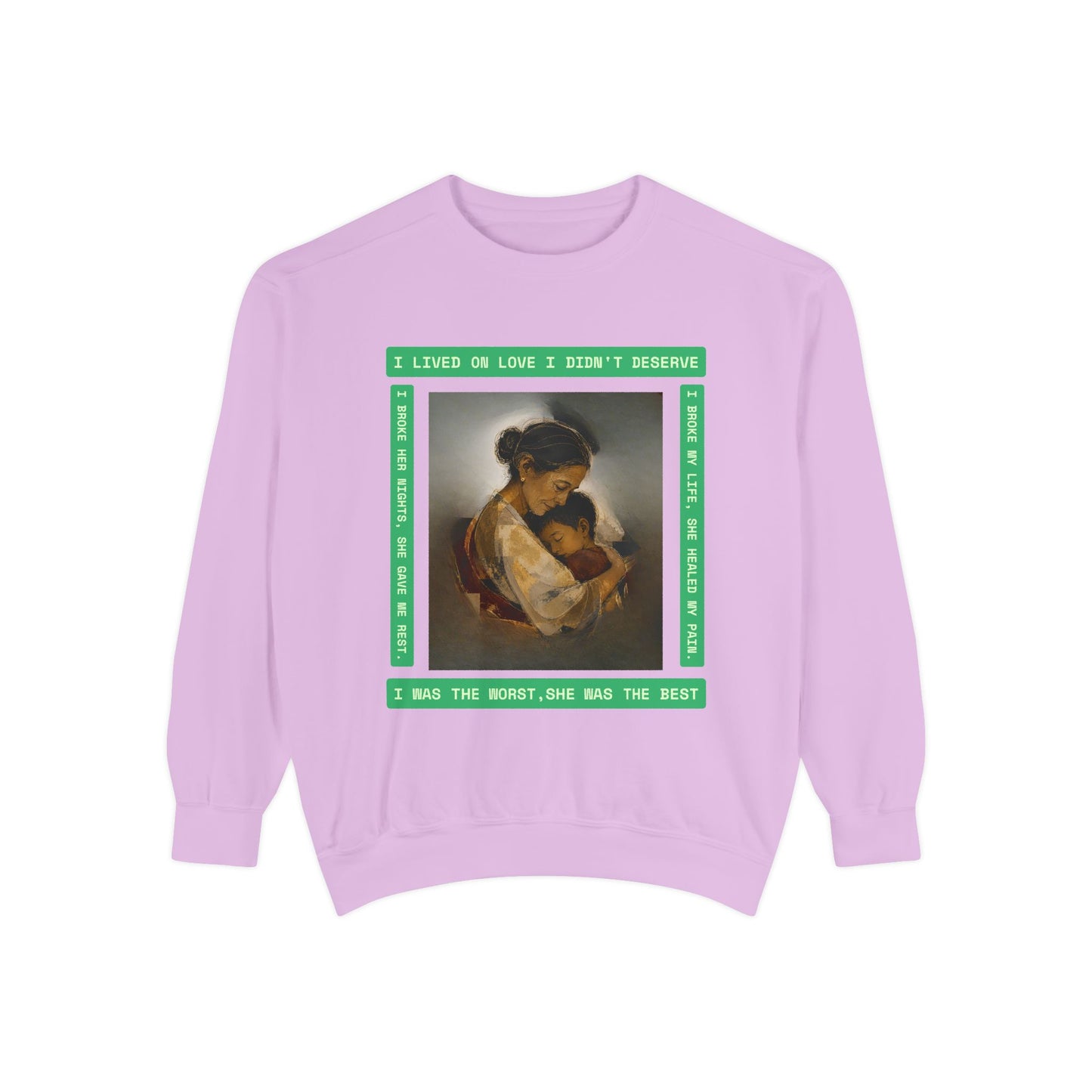 Mother & Child Sweatshirt — Vintage Art Crewneck with "I Lived, I Loved" Quote