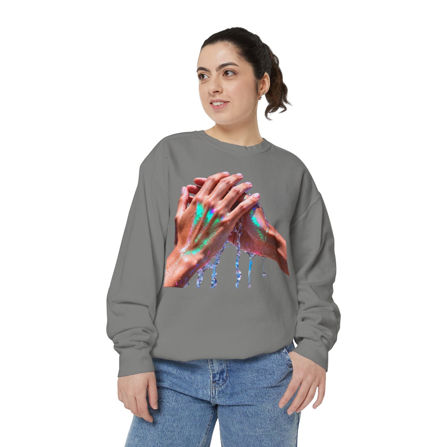 Hands Washing Art Sweatshirt — Colorful Dripping Paint Graphic Crewneck