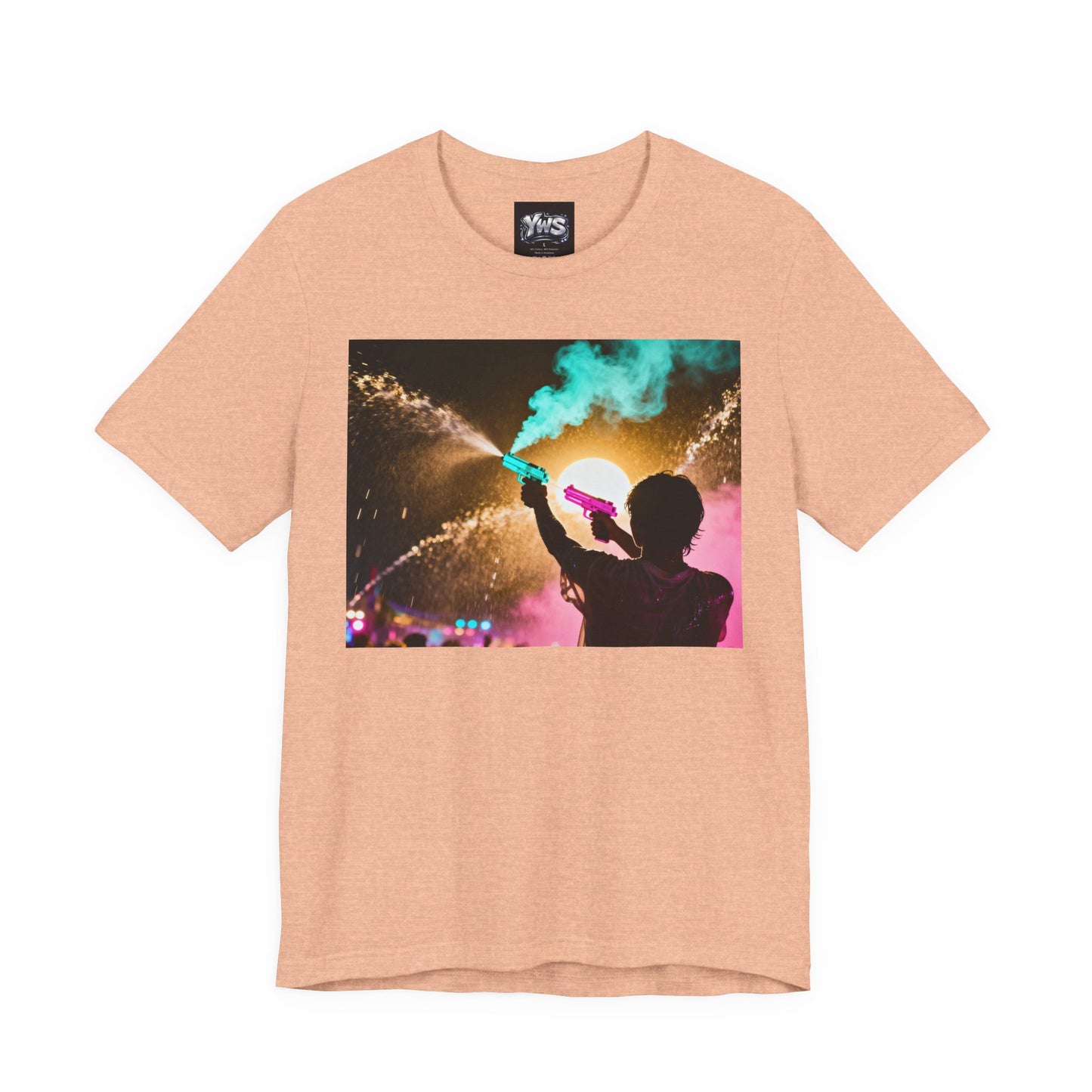 Concert Silhouette Tee — Colorful Smoke Festival Photo T‑Shirt