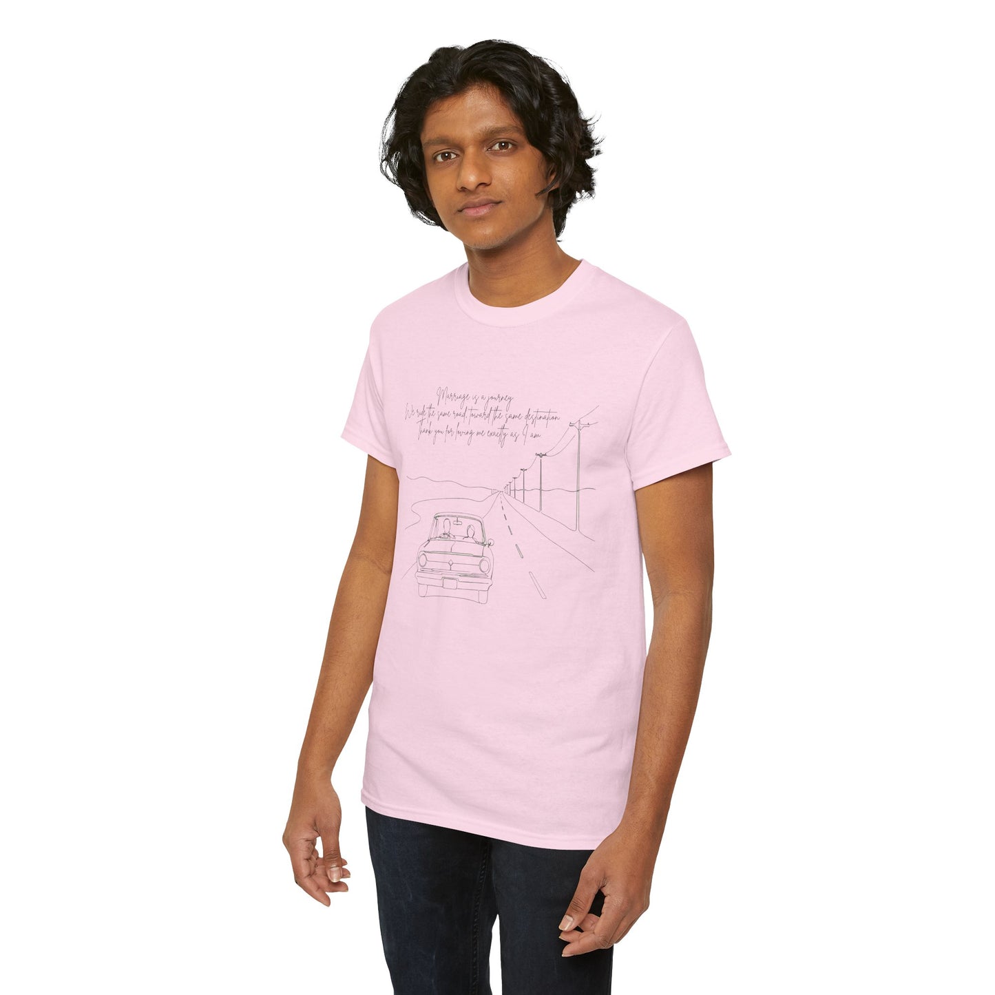 Vintage Road Sketch Tee — Minimal Car Illustration with Handwritten Quote